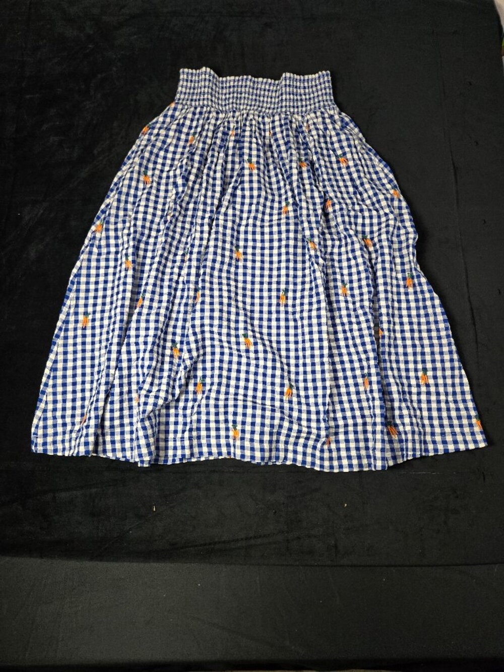 Lucy & Yak Sofiya Midi Skirt Size S Blue Gingham Carrot Embroidery NWT